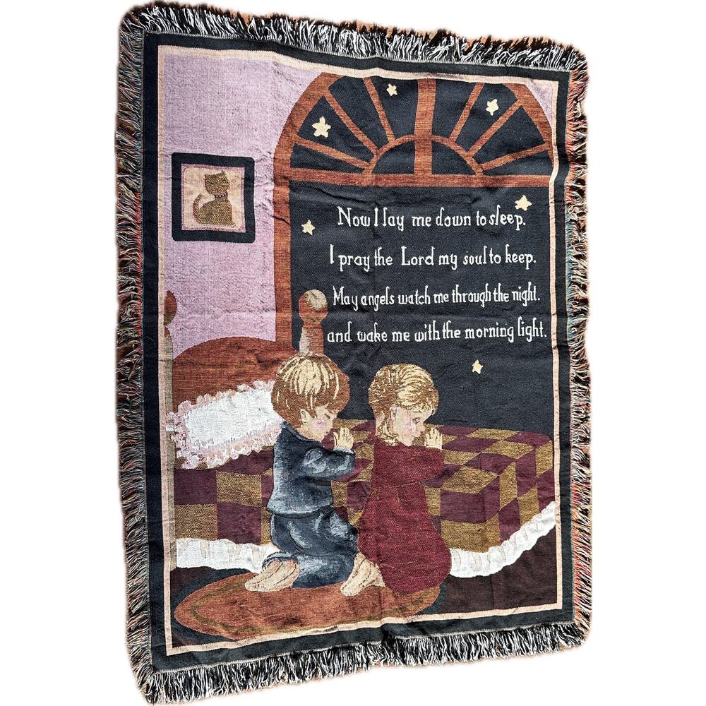 Children’s Bedtime Prayer Nursery Woven Tapestry Throw Blanket 40” x 50”